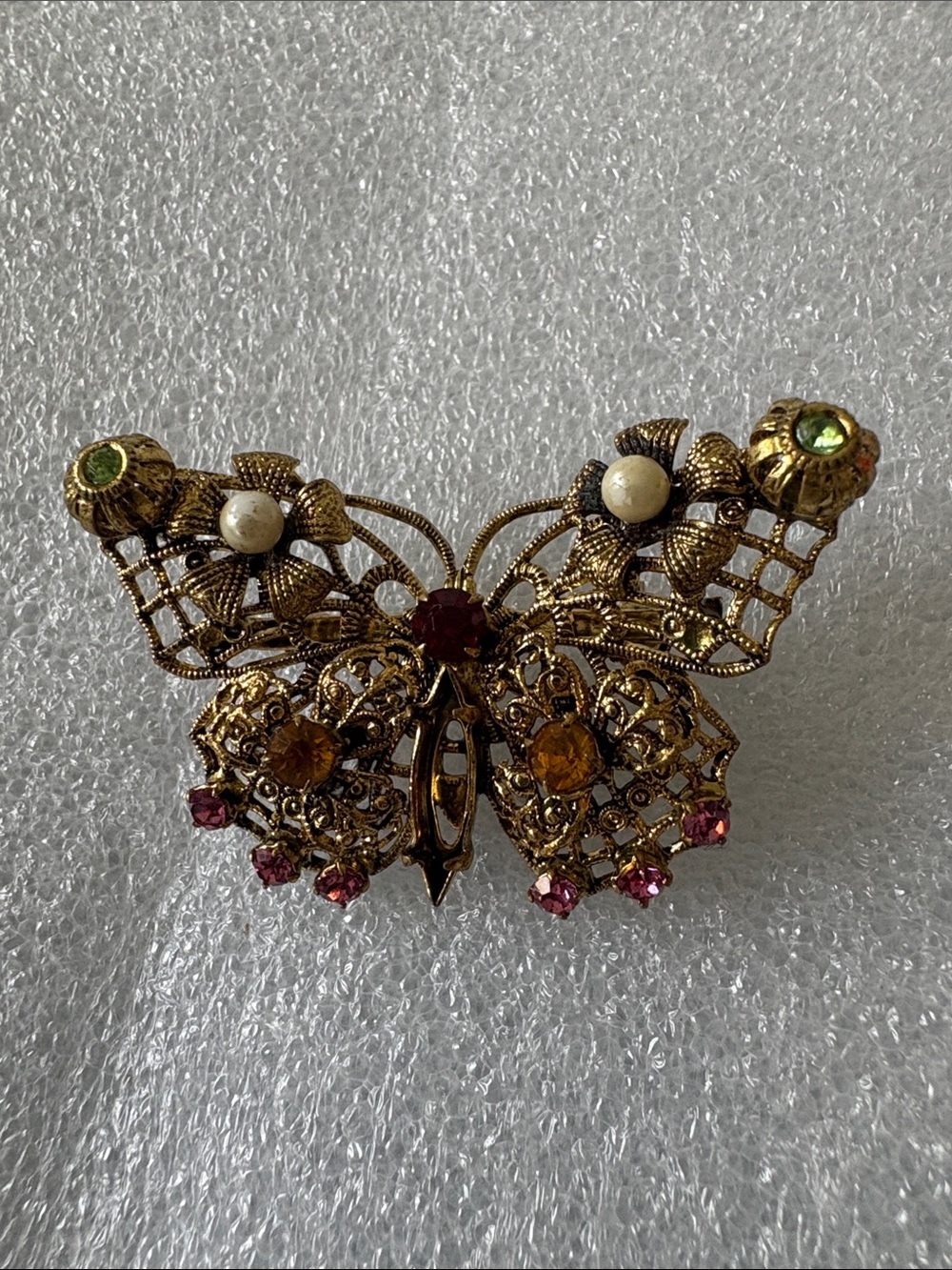 Butterfly Brooch in Gold & Green Like New